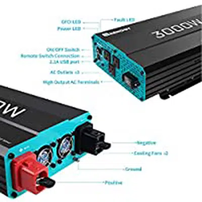 Front and back views of the 3000W Renogy inverter