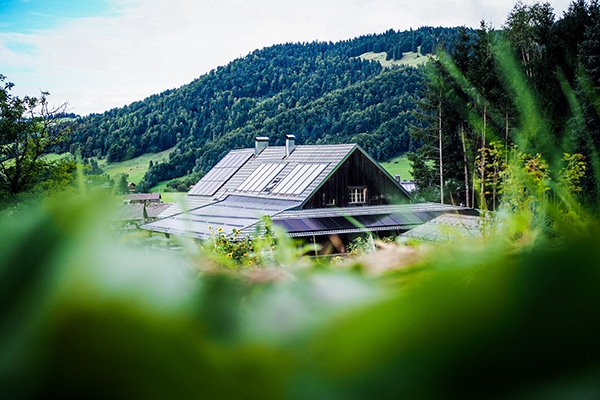 Small remote cabin with solar panels